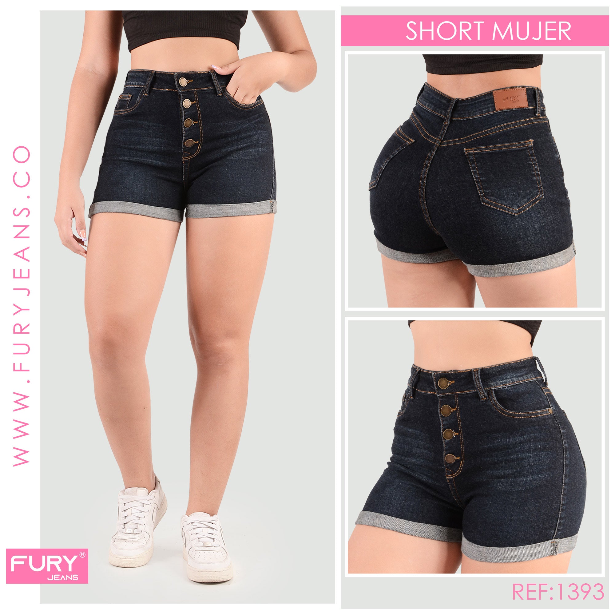 SHORT JEANS MUJER TIRO ALTO REF 1393 FURY JEANS Tienda Online